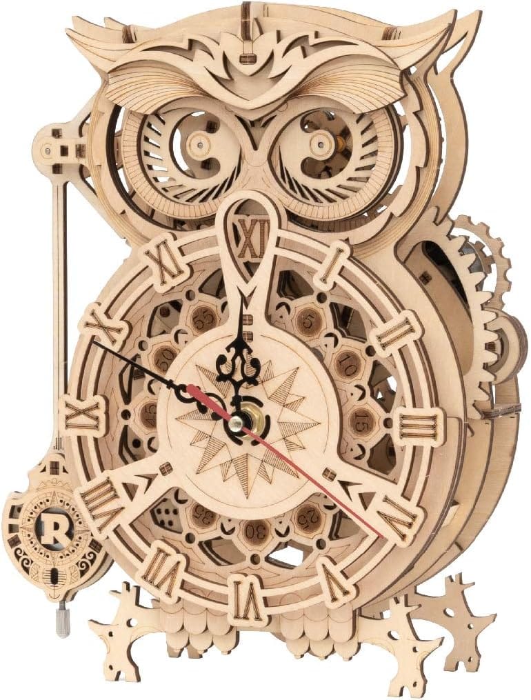 ROKR Owl Clock 3D Wooden Model Kits For Adults Wooden Puzzle for Adult